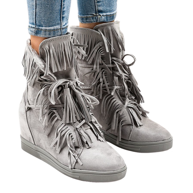 Sneakers grigie con zeppa con frange H6600-36 grigio giallo