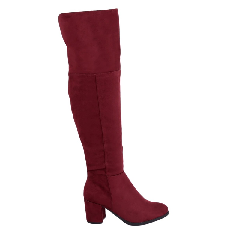8B965 Stivali con tacco basso bordeaux vino rosso