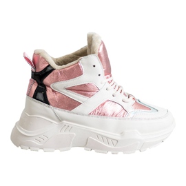 Stivaletti alla moda sportiva bianca rosa