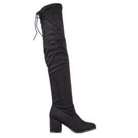 Ideal Shoes Stivali alla coscia in pelle scamosciata nero