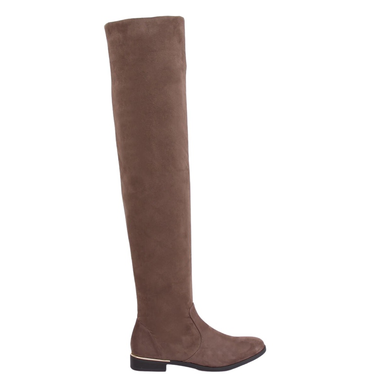 Stivali sopra il ginocchio con tacco piatto beige 0-76 Kaki