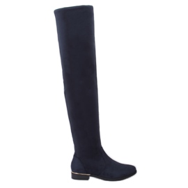Stivali sopra il ginocchio con tacco piatto, blu navy 0-76 Blu