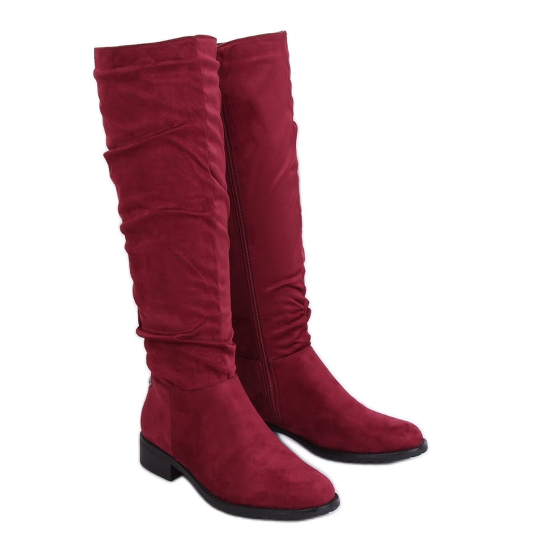 Stivaletti da donna in camoscio bordeaux E9308 Wine rosso