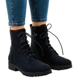 Stivali stringati in camoscio blu navy C-7192