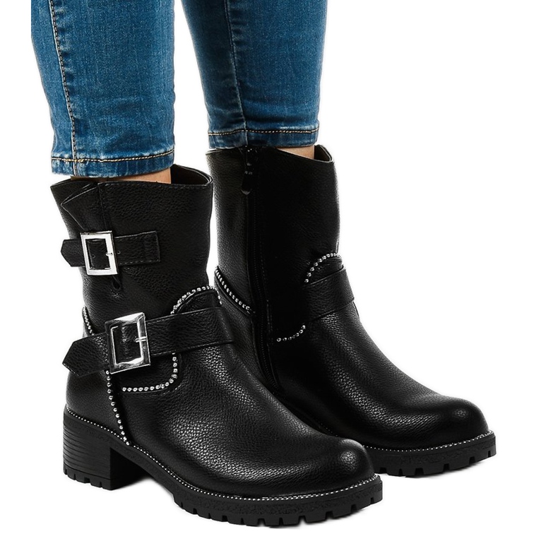 Stivaletti neri con fibbia A-339 nero