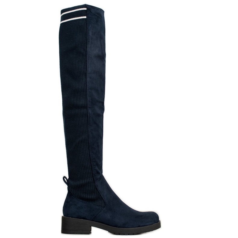 Ideal Shoes Stivali in pelle scamosciata senza lacci blu navy