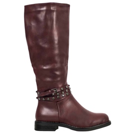SHELOVET Stivali Maroon Con Cubic Zirconia rosso