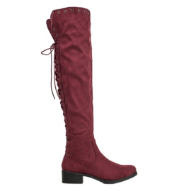 SHELOVET Stivali in pelle scamosciata con rilegatura rosso