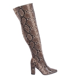 Stivali sopra il ginocchio DA28 Khaki Snake marrone multicolore