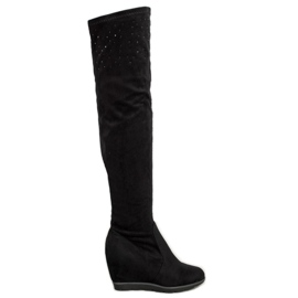 SHELOVET Stivali Con Zeppa Con Cristalli nero