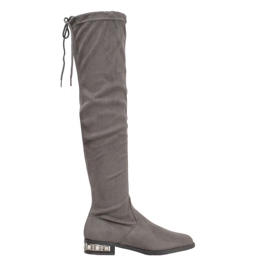 Bestelle Stivali alla coscia con tacco decorativo grigio