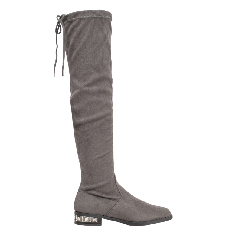 Bestelle Stivali alla coscia con tacco decorativo grigio