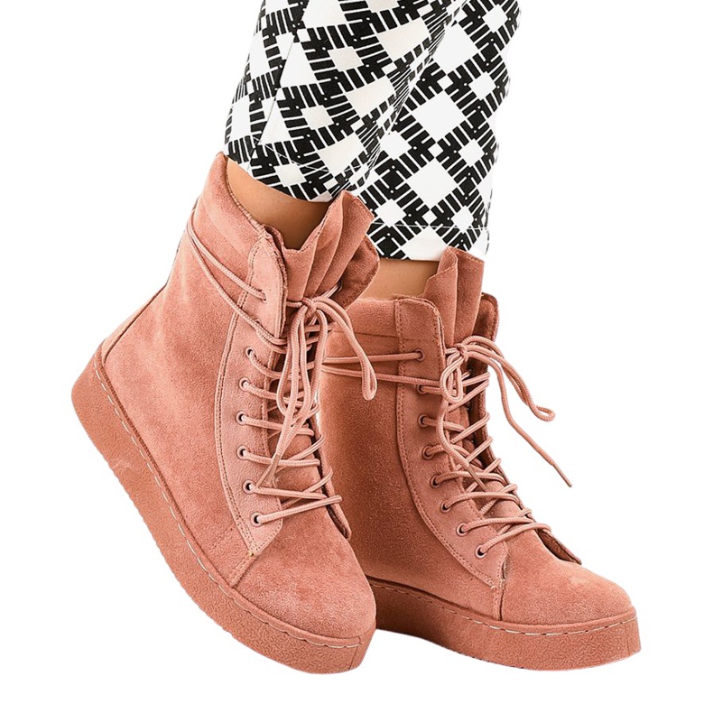Stivali piatti in camoscio rosa 7-3727B