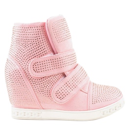 Sneakers con zeppa rosa con borchie KLS-112-4