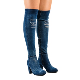 Stivali in denim invecchiato HX15135-96 blu navy