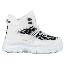 SHELOVET Sneakers con stampa leopardata bianca