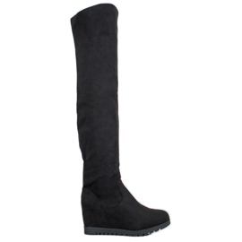SHELOVET Stivali con zeppa in pelle scamosciata nero