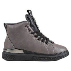 SHELOVET Stivali stringati con glitter grigio