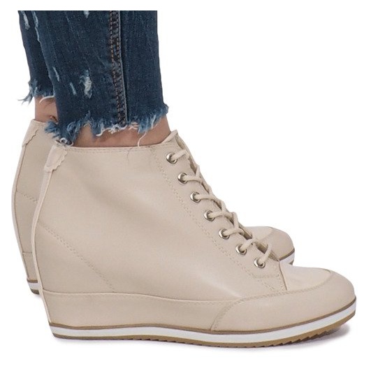 Sneakers con zeppa beige con cerniera capucine