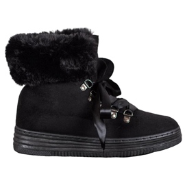 Queen Vivi Stivaletti Stringati Con Pelliccia nero