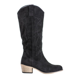 Abloom Stivali da cowboy in pelle scamosciata nero