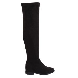 Stivali sopra il ginocchio su una zeppa nera nascosta NS076P Black nero