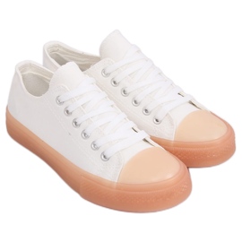 Sneakers su suola colorata, bianche e beige FG-2948 Nudepink bianca marrone