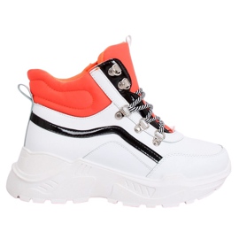 Scarpe sportive arancioni e bianche alla caviglia RB-3348 WHITE / ORANGE bianco arancia