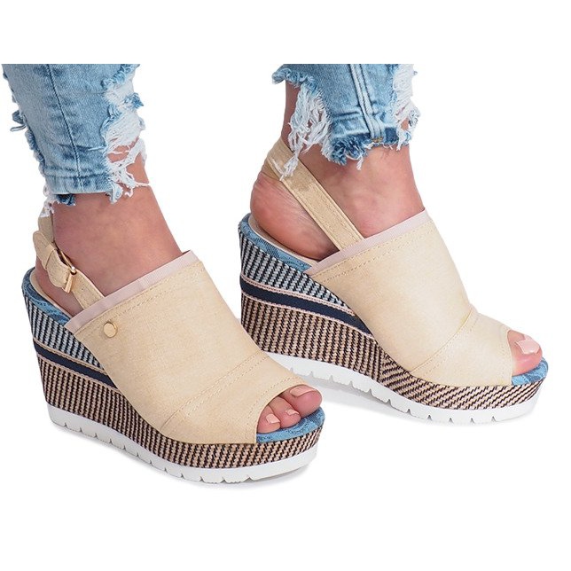 Sandali con zeppa in jeans mulanka beige