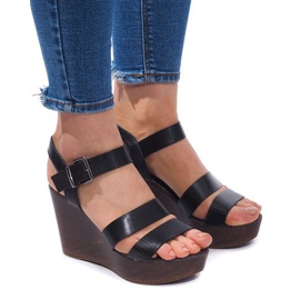 Sandali con zeppa H244 Nero