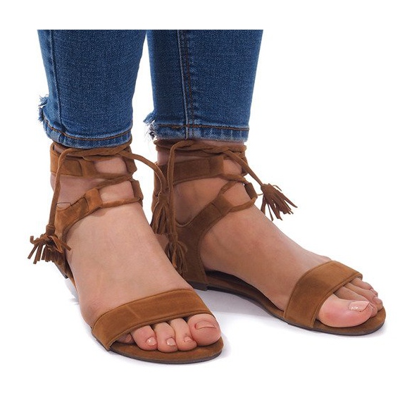 Sandali Boho 8-38 in pelle scamosciata cammello marrone