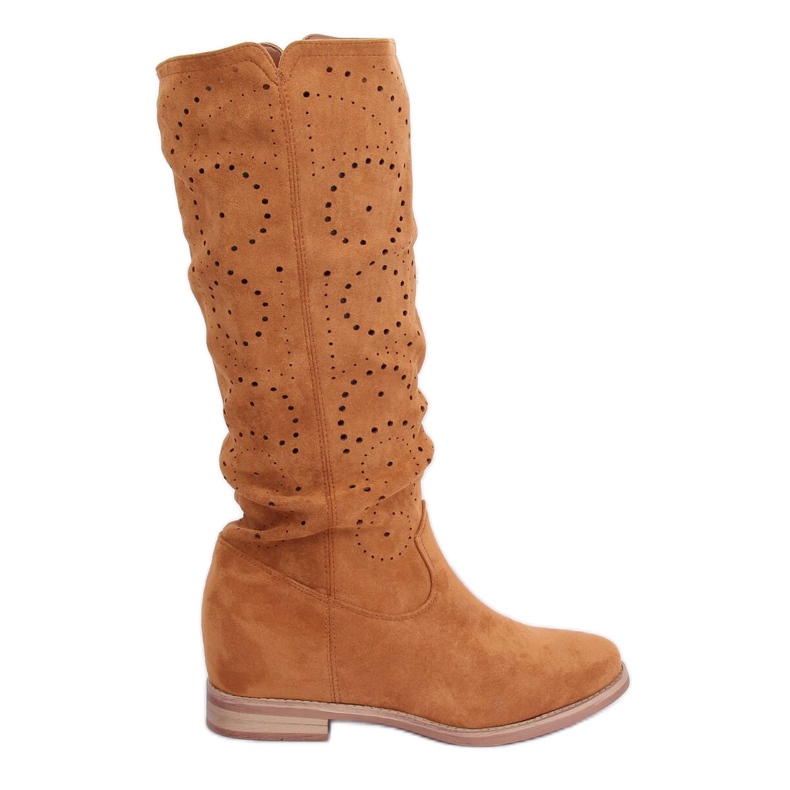 Stivali con zeppa traforati Camel NC1015 Camel marrone
