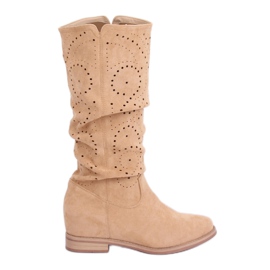 Stivali con zeppa traforati beige NC1015 Beige
