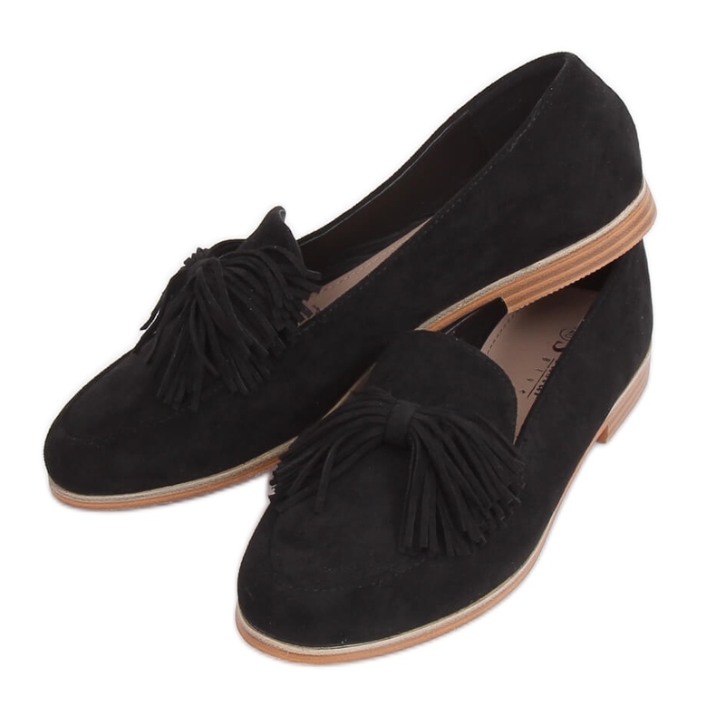 Nero Mocassini da donna con frange T357P Nero