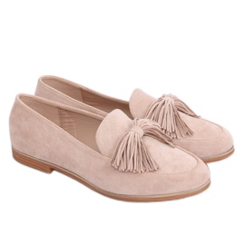 Mocassini donna beige con frange T357P Beige