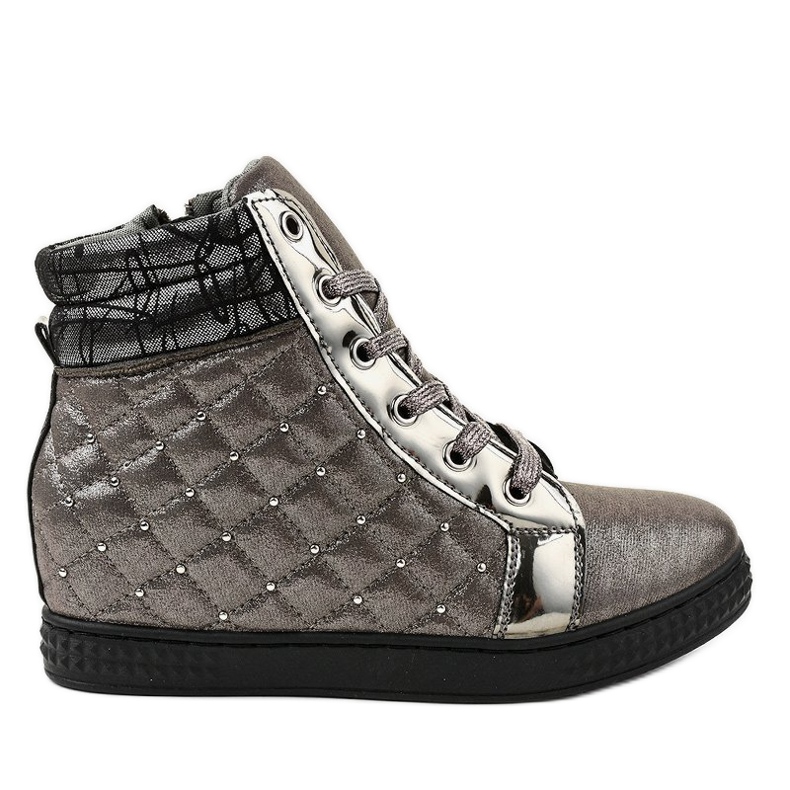 Sneakers laccate grigie su zeppa R468-3 grigio