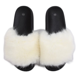 Bianco CK107P Pantofole bianche con pelliccia bianca