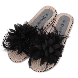 Pantofole da donna nere con piume CK131P nero