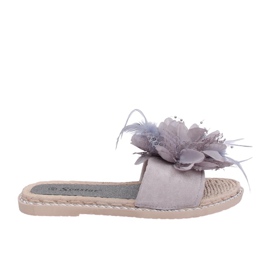 Grigio Pantofole da donna grigie con piume CK131P Grigio viola