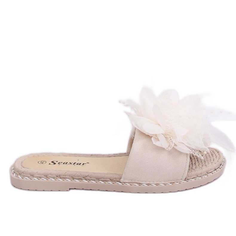 Pantofole da donna beige con piume CK131P Beige