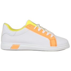 Ideal Shoes Sneakers Alla Moda Con Ecopelle bianco arancia