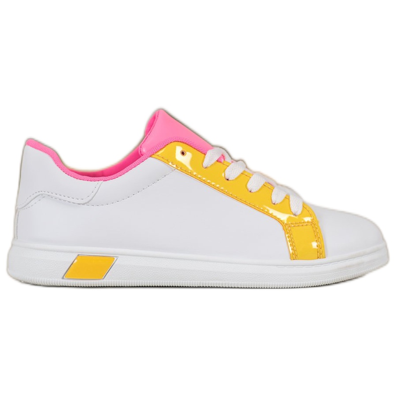 Ideal Shoes Sneakers Alla Moda Con Ecopelle bianca arancia rosa multicolore giallo