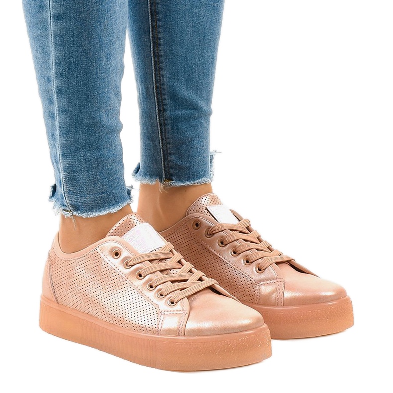 Sneakers rosa creepersy da donna F-2969