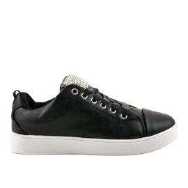 Sneakers nere decorate con perle 373-Y nero