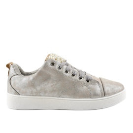 Sneakers grigie decorate con perle 373-Y grigio
