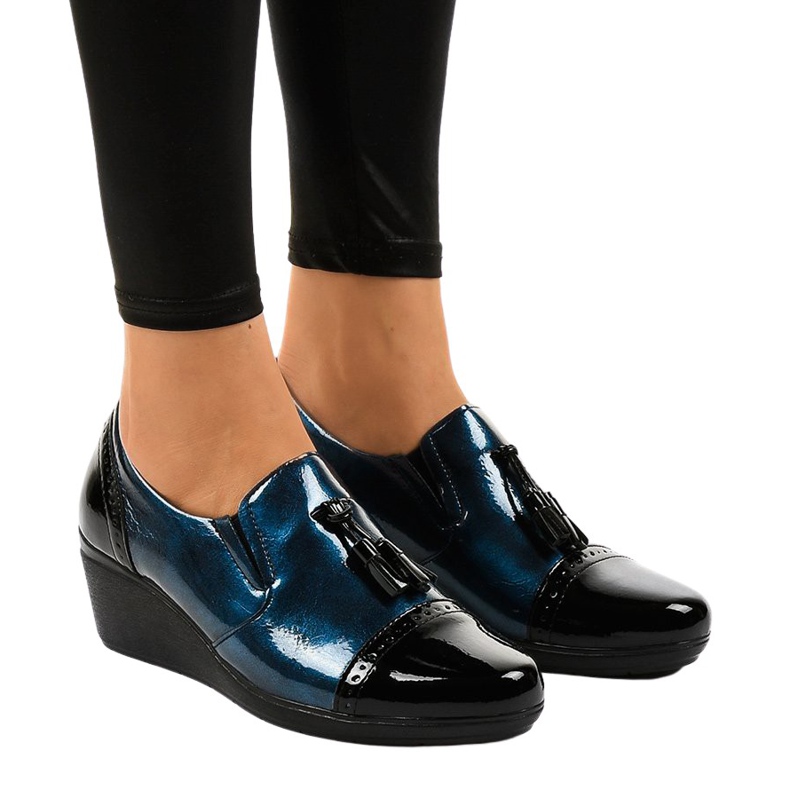 Scarpe con zeppa nere 7-9022 nero blu navy