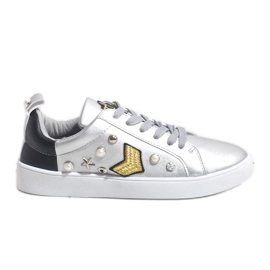 Sneakers argento 856-Y riccamente decorate nero grigio