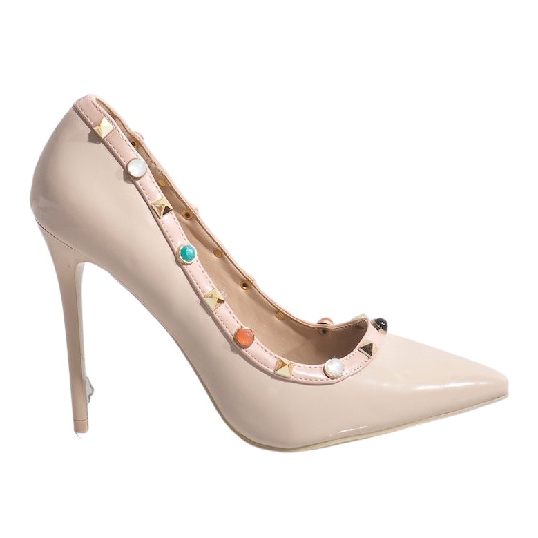 Tacchi laccati beige con borchie 98273-114
