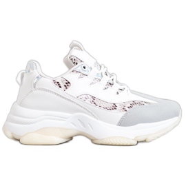 SHELOVET Sneakers con plateau con stampa serpente bianca