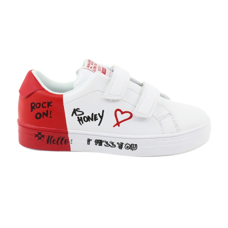 Sneakers sportive bianche e rosse con velcro American Club ES05 bianca